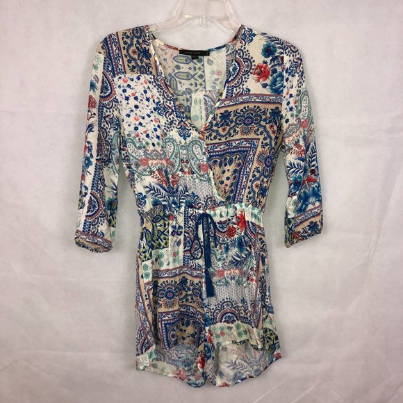Love Tree Pants - Love Tree Mixed Patterned Romper Size Small